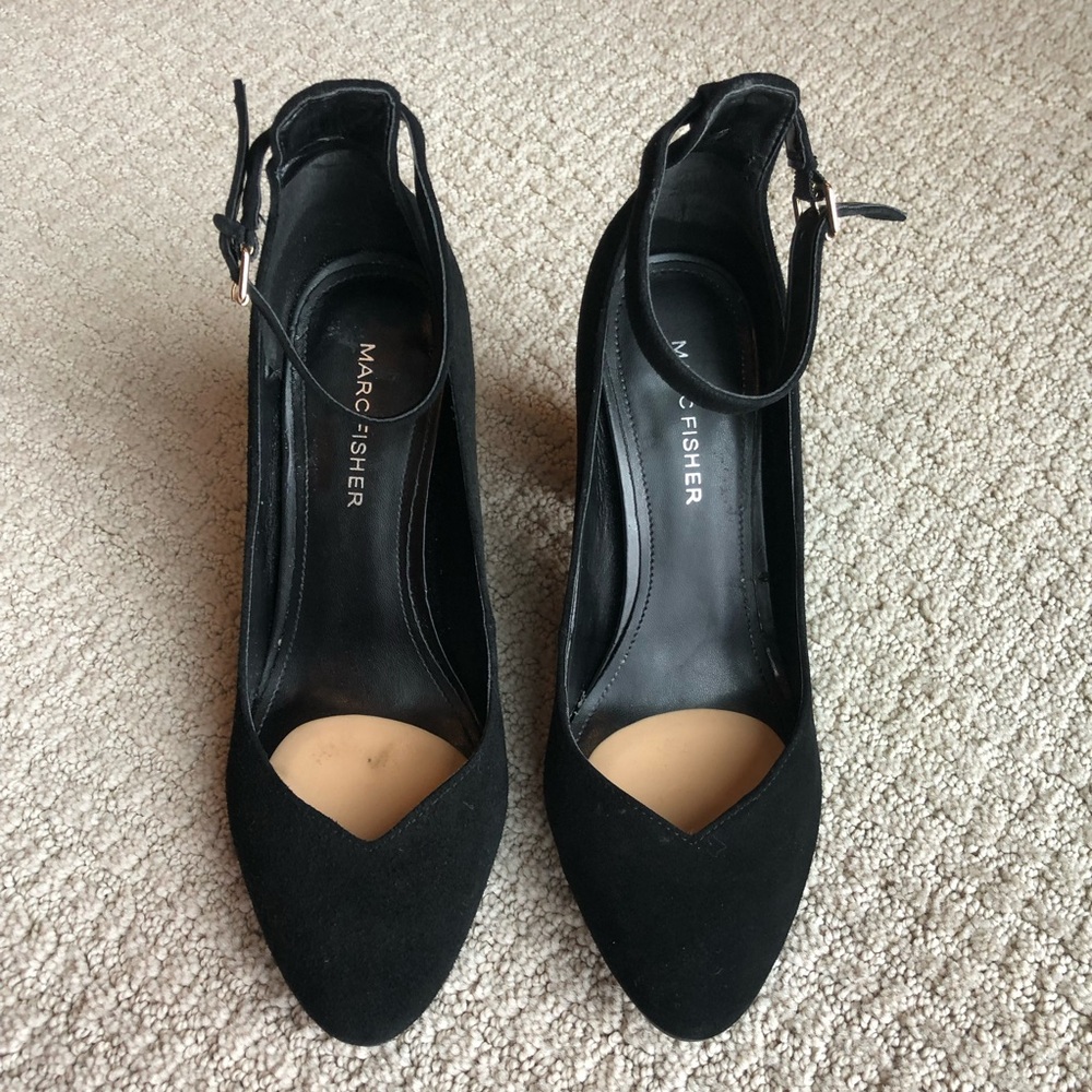 Marc Fisher Black Suede Pointed-Toe Ankle-Strap Heels